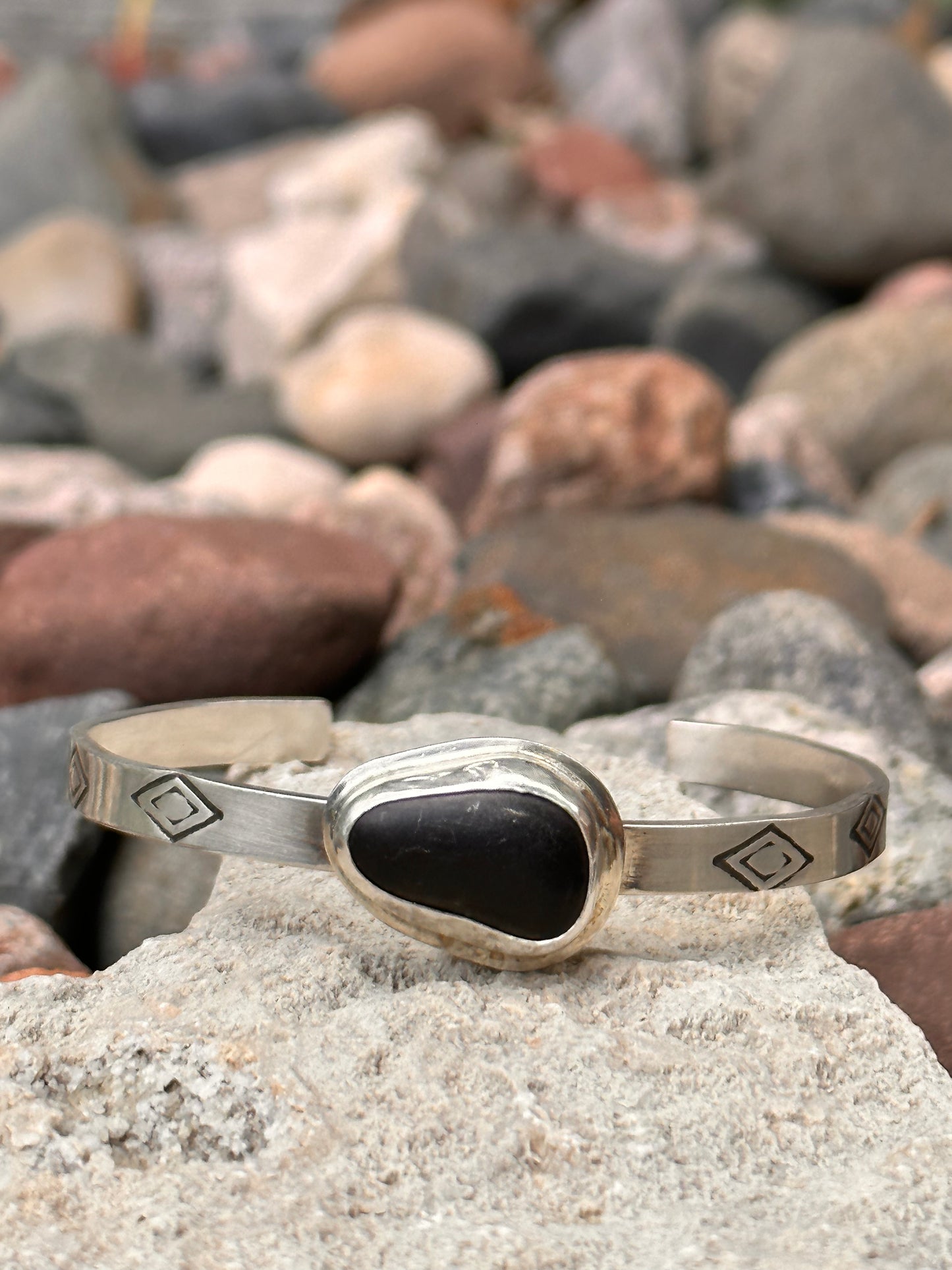 Lake Superior Sterling Silver Stamped Cuff size 6.5