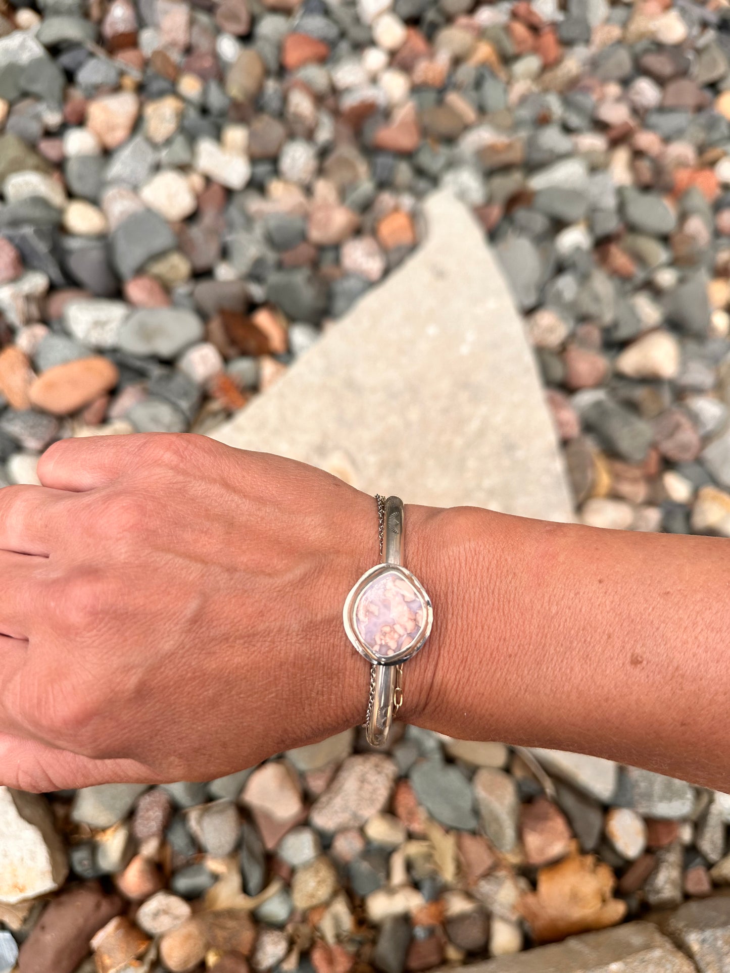 Cotton Candy Agate Sterling Silver Stamped Cuff size 6.5
