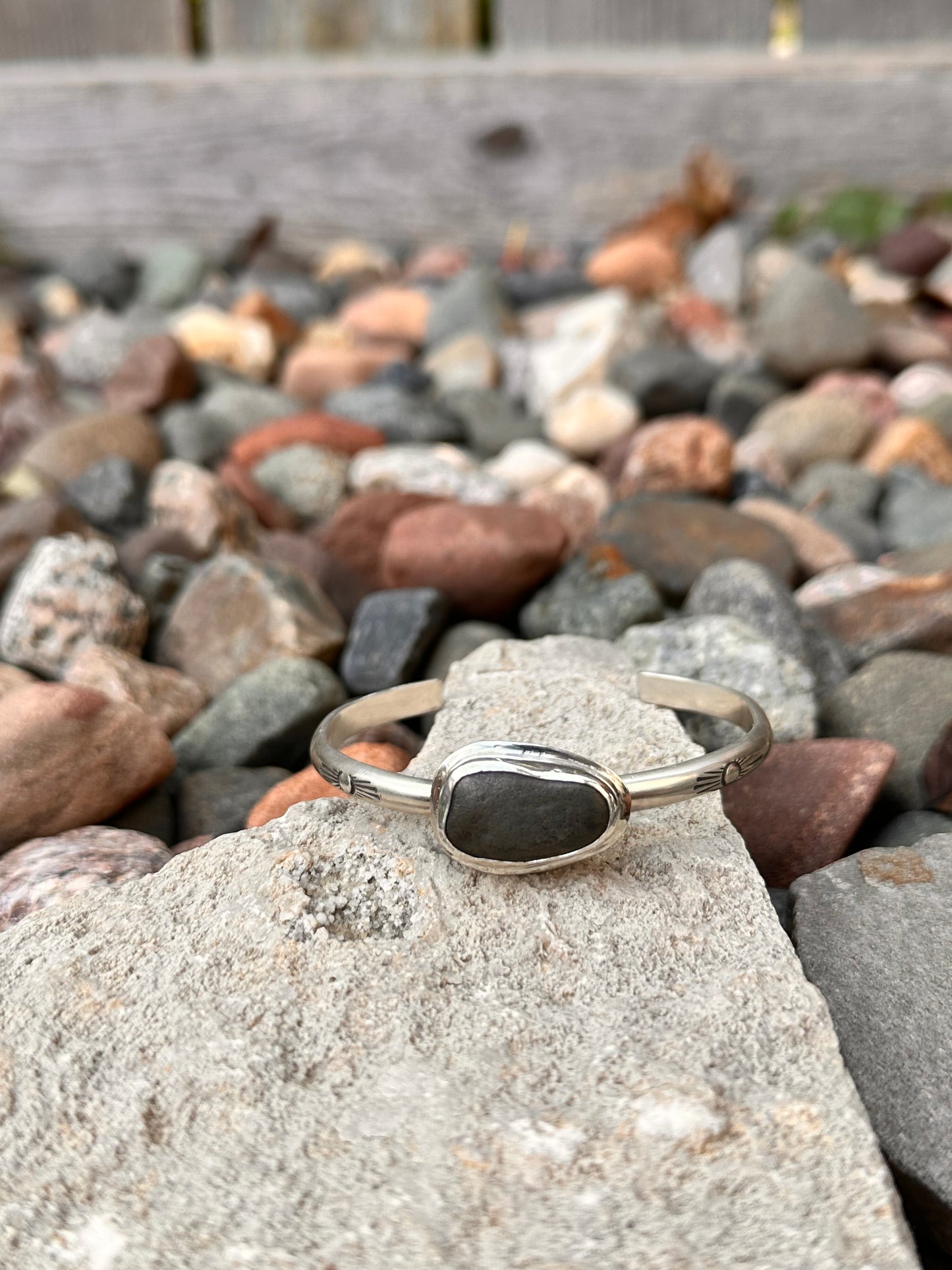 Lake Superior Sterling Silver Stamped Cuff size 6.5