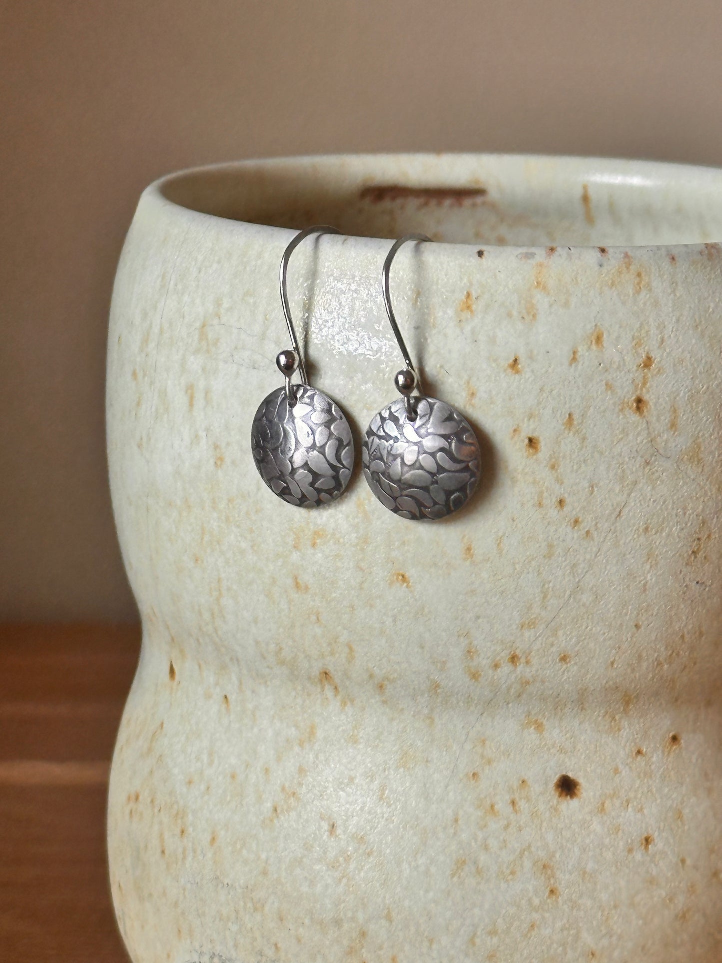 Fine Silver Petal Domed Disc Earring