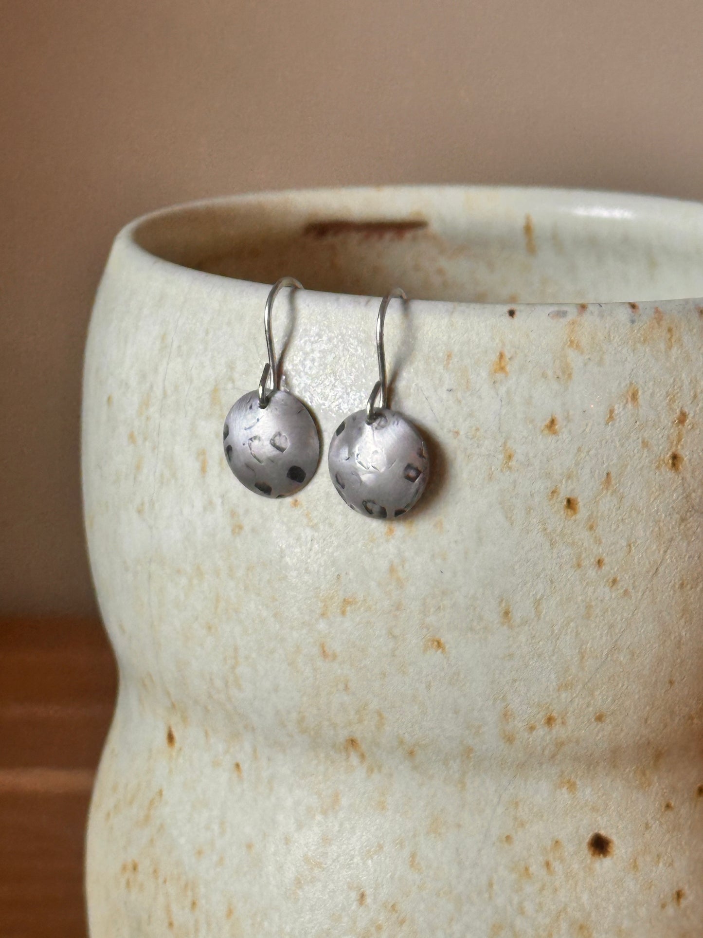 Fine Silver Square Stamped Domed Disc Earring