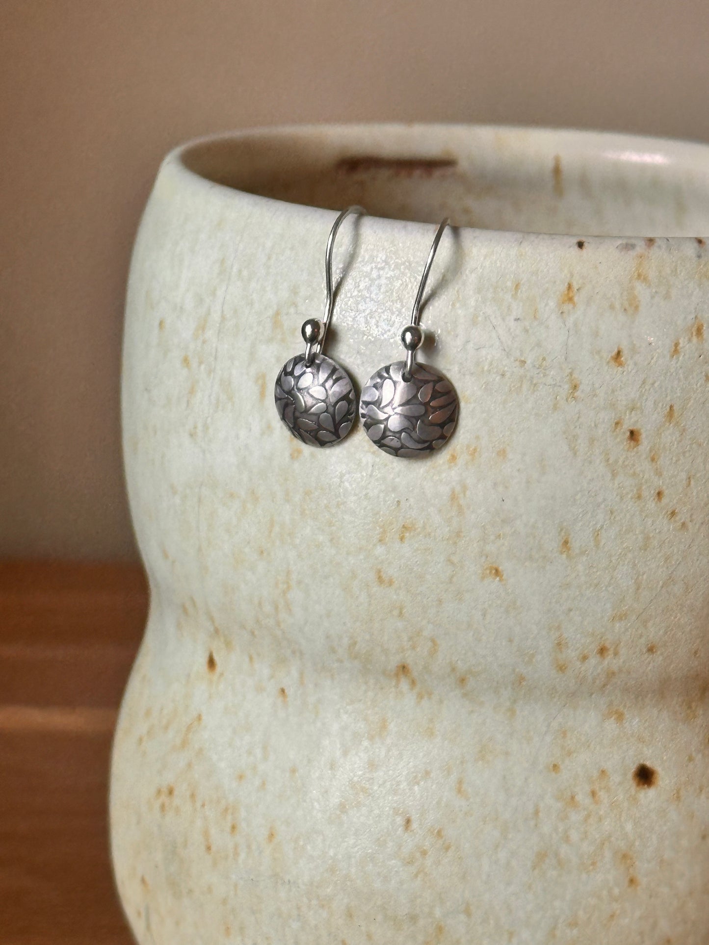 Fine Silver Petal Domed Disc Earring
