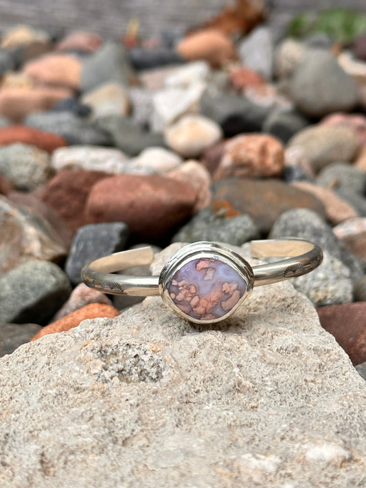 Cotton Candy Agate Sterling Silver Stamped Cuff size 6.5