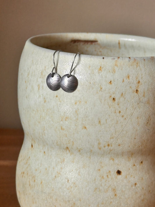 Fine Silver Wave Pattern Domed Disc Earring