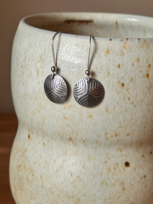 Fine Silver Patterned Domed Disc Earring
