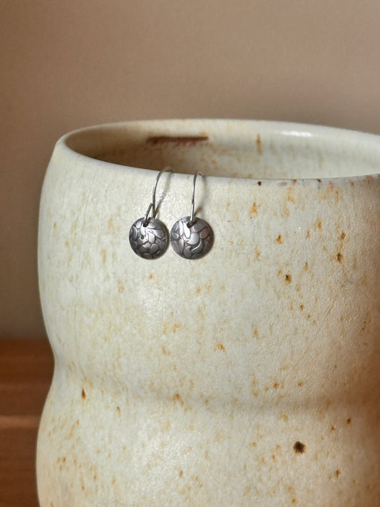 Fine Silver Petal Domed Disc Earring